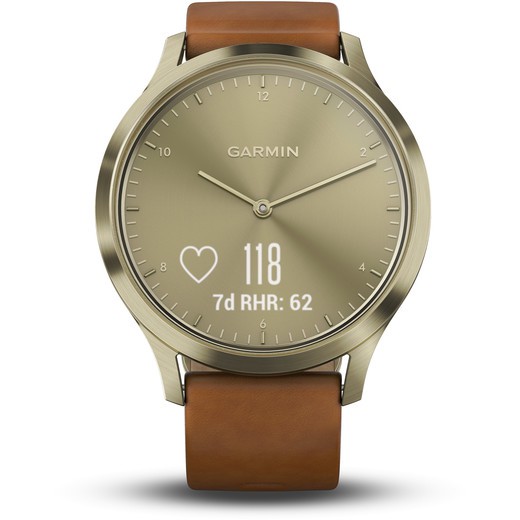 Đồng hồ thông minh/Đồng hồ lai dành cho nam và nữ hiệu Garmin Vivomove HR bản Premium (dây da, thân kim loại)