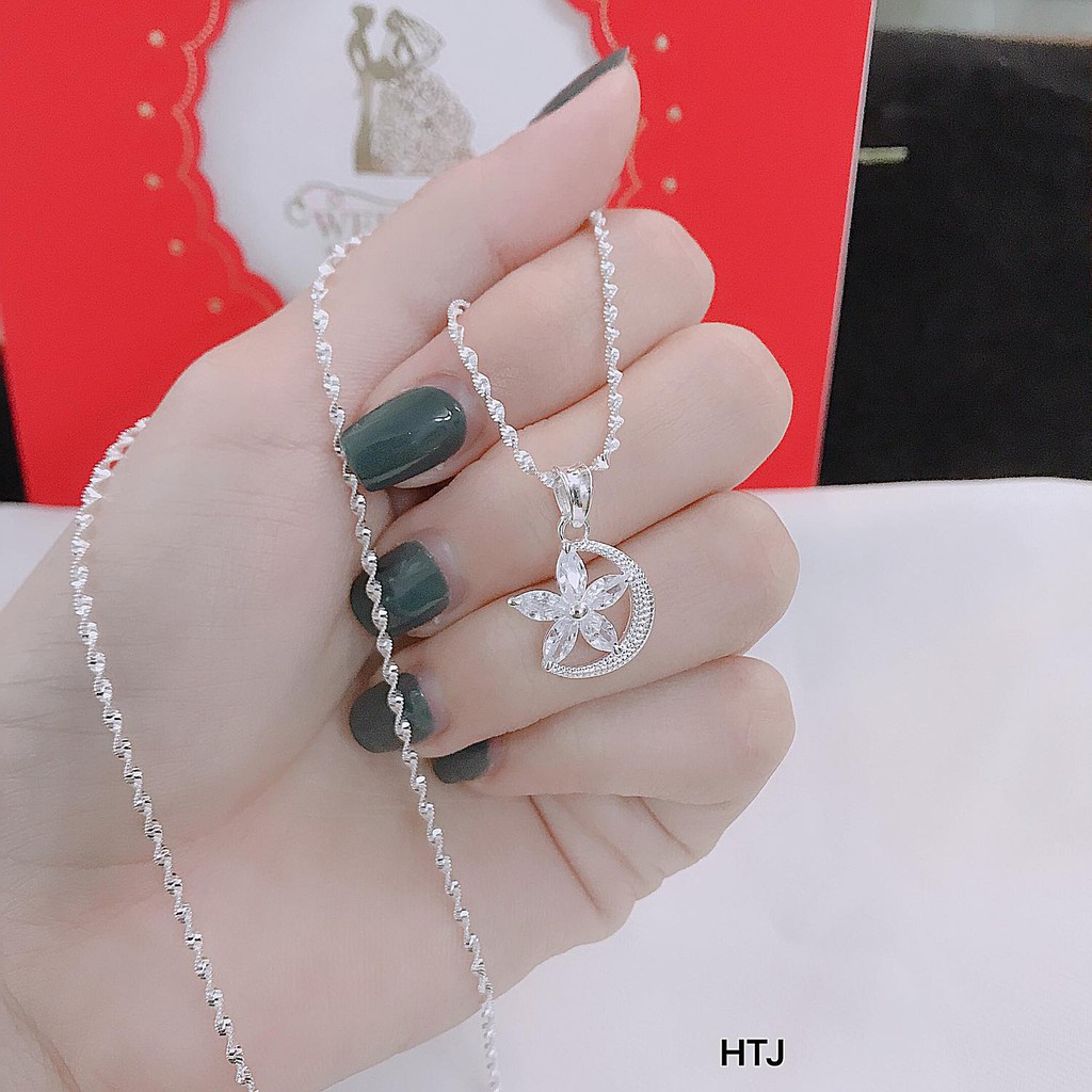 DÂY CHUYỀN BẠC KIỂU XOẮN MẶT HOA ĐÁ-VÒNG CỔ NỮ