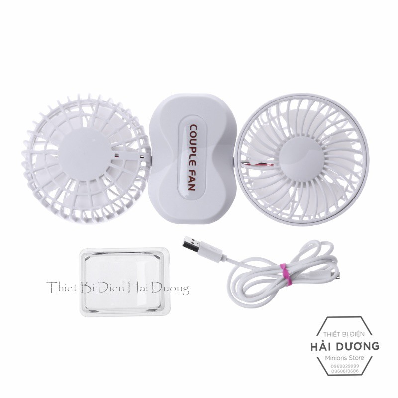 Quạt cầm tay mini Couple Fan sạc tích điện 3 cấp độ gió TN133 - kèm chân để bàn - Siêu mát - 2 Lồng quạt ( Có Video)