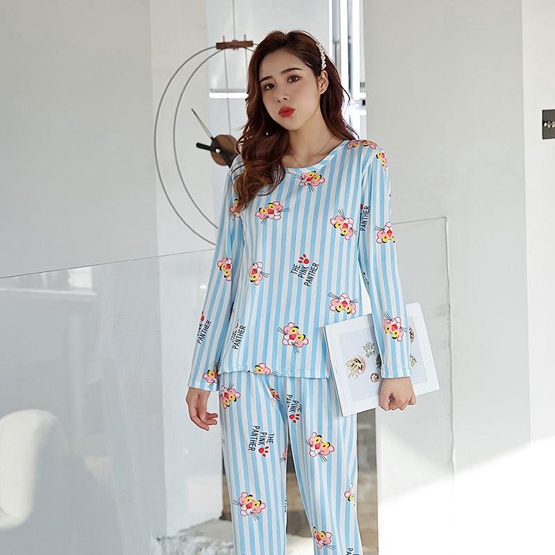 xiaohan korea spring autumn loose female nightwear round neck long sleeve sleepwear set women cute printed pajamas | BigBuy360 - bigbuy360.vn