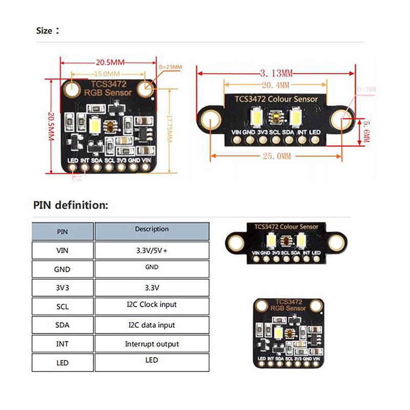 Color Recognition Sensor TCS230 TCS3200 Bright Light Sensor Color Recognition ule IIC for Arduino STM32 DC 3.3/5V