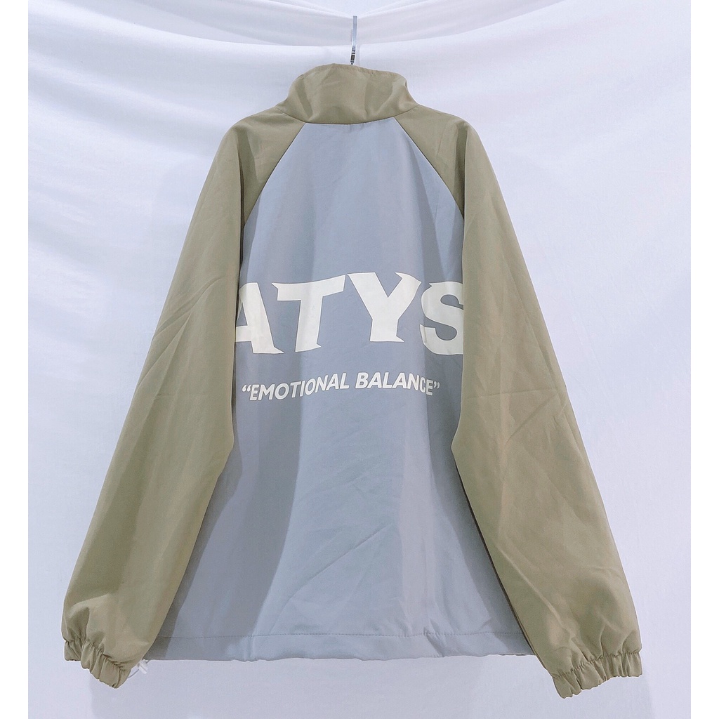 Áo khoác nam nữ- Áo Dù dây kéo 2 lớp trượt nước form unisex nam nữ in chữ ATYS