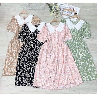 Đầm babydoll hoa cúc xinh xắn cổ sen bèo ( hình thật, đổi trả nếu không giống hình )