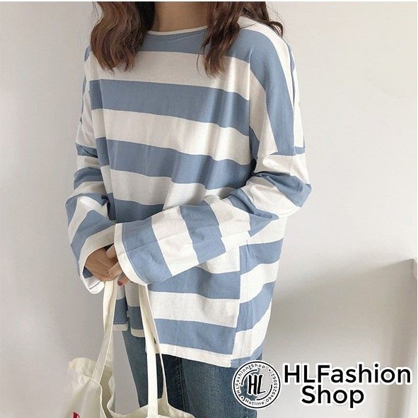 Áo Thun Tay Dài Oversize sọc trắng in vi tính mềm mại | BigBuy360 - bigbuy360.vn