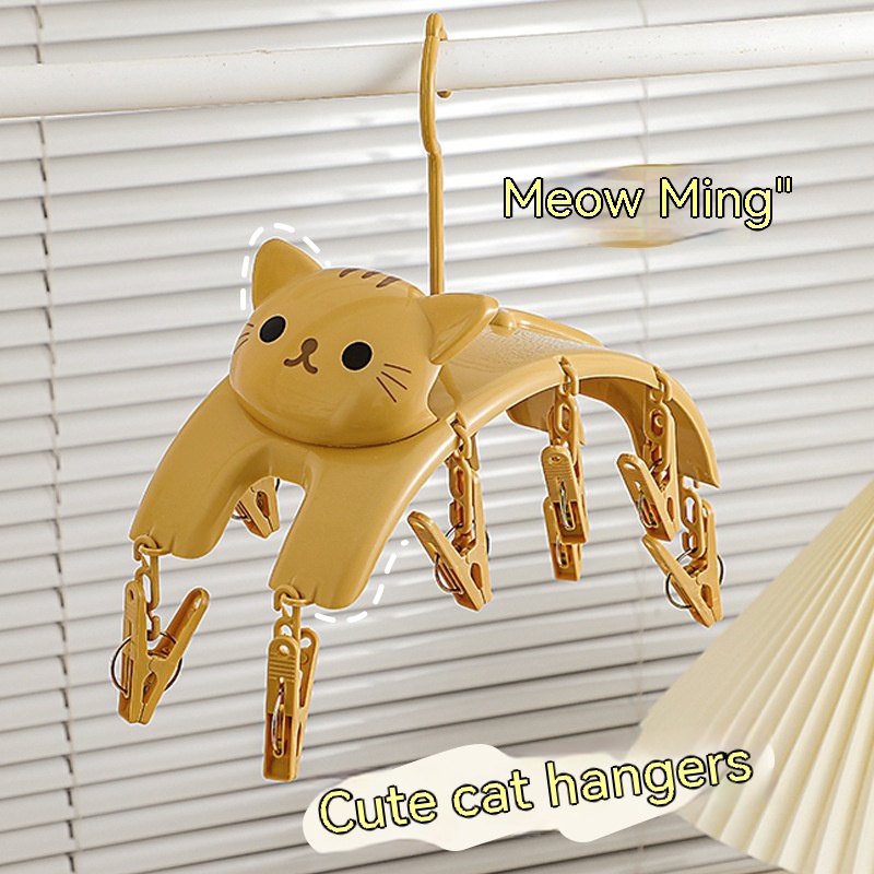 Móc Treo Đồ 10 Kẹp Phơi Khô Đa Năng Hình Mèo Dễ Thương