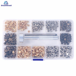 DF 240Pcs/Set Leather Rivets Double Cap Rivet DIY Leather Bag Belts Metal Studs with Fixing Tools