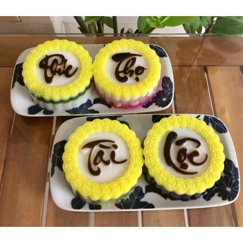 Bộ 4 khuôn thạch rau câu trung thu chữ, khuôn nhấn cơm xôi chữ Phúc - Lộc - Thọ - Tài