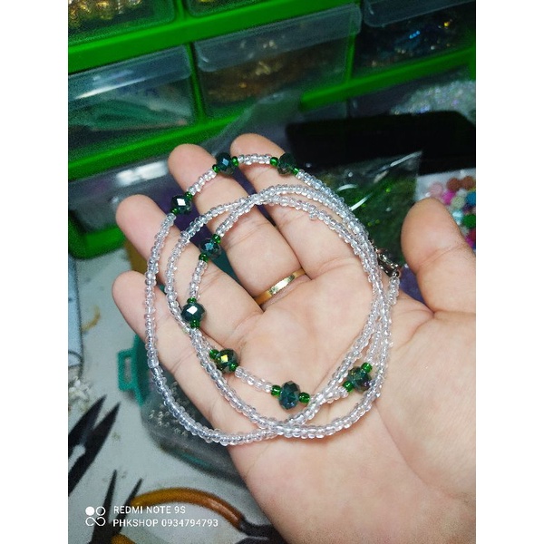 Dây đeo kính, đeo khẩu trang hạt cườm kết hợp pha lê màu