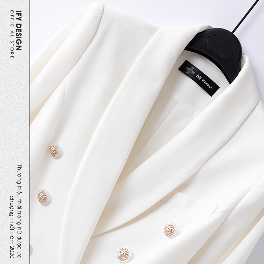 Áo khoác vest blazer nữ màu trắng cổ sam, túi cơi ngưc IFY Deisgn FS260A | BigBuy360 - bigbuy360.vn