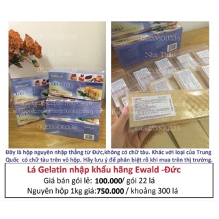 Lá Gelatin Đức Hãng Ewald hộp 1kg