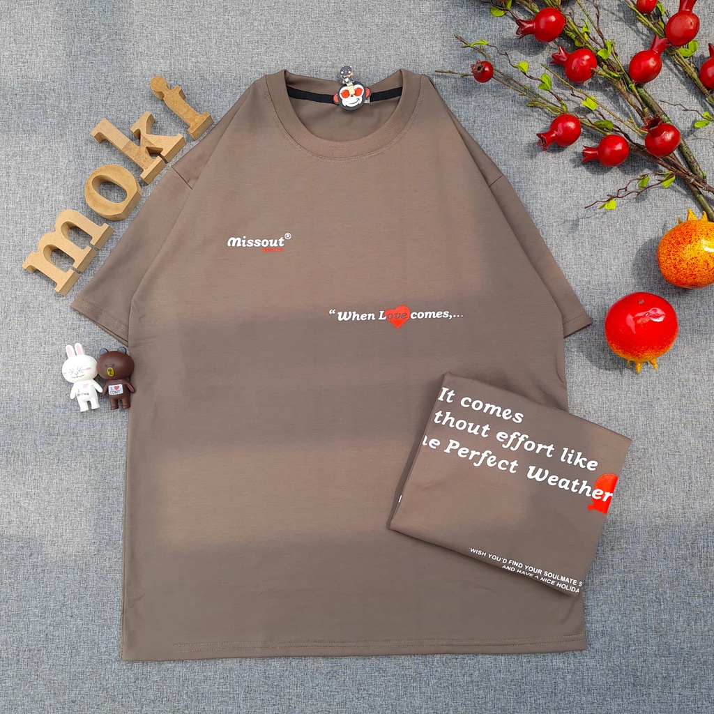 Áo phông áo thun nam nữ tay lỡ from rộng freesize chất cotton thoáng mát in hình chữ when love khi tình yêu đến MOKISHOP