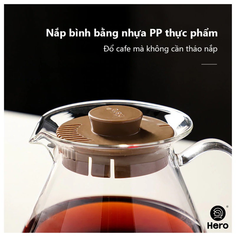 Bình serve đựng cà phê original chính hãng HERO thuỷ tinh chịu nhiệt cao vòi chống rò rỉ tay cầm chắn chắn