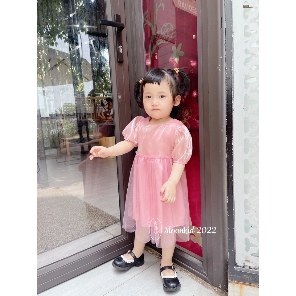 Váy bé gái tay bồng nơ lưng, váy xoè công chúa