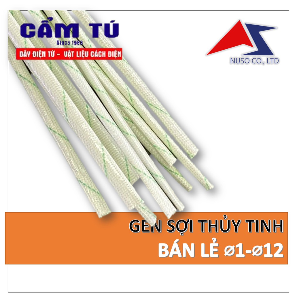 (1m) Gen cách điện sợi thủy tinh chịu nhiệt (bán lẻ từ ⌀1-⌀12) gen cách điện chịu nhiệt