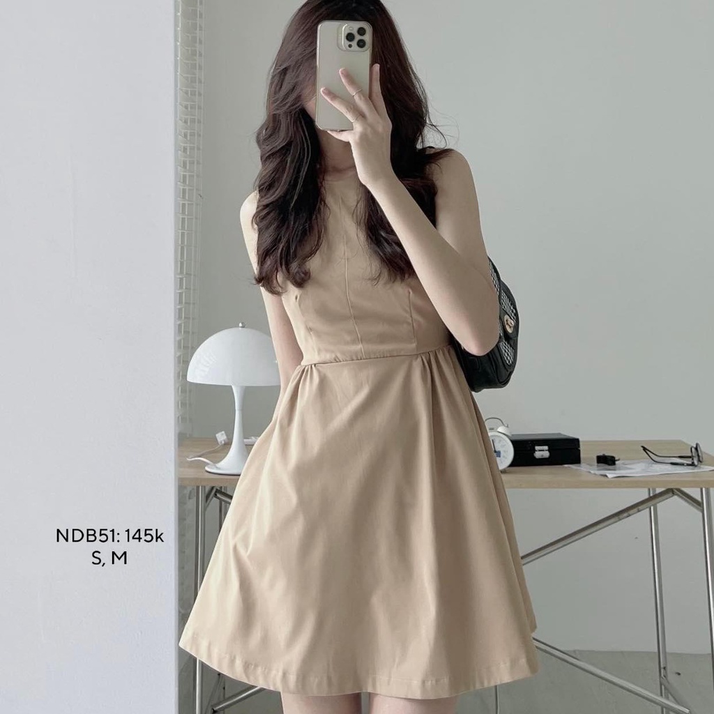 Đầm Xòe Hở Lưng 2 nút tay sát nách  Dự Tiệc Chất cotton mềm CHIBEST NDB51