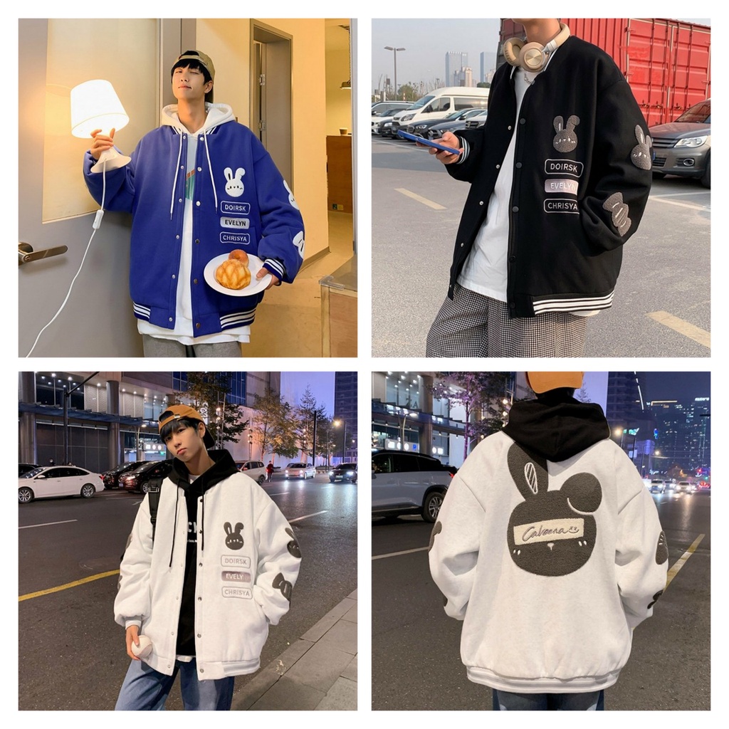 ( GIẢM 50% ) Aó Khoác Nỉ Nam Nữ Kiểu Bomber Họa Tiết Hình Con Thỏ Phối Chữ Phong Cách Thời Trang Teen Sành Điệu BL