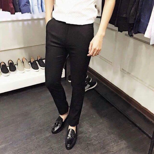 Quần âu nam đen dáng ôm co giãn nhẹ, quần tây nam baggy vải chính phẩm kiểu dáng Hàn Quốc QR01 | BigBuy360 - bigbuy360.vn