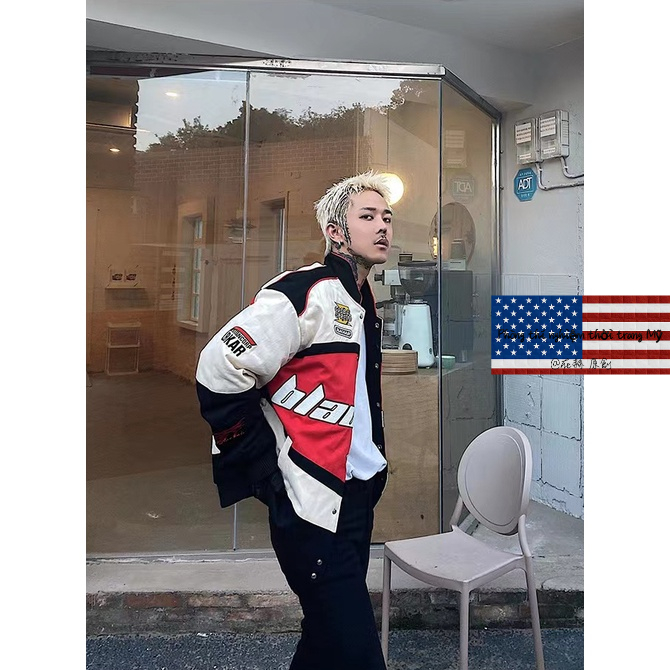 Áo khoác xe máy Áo Khoác Bóng Chày Đồng Phục Đua Xe Mô Tô Phong Cách Đường Phố Mỹ Mùa Xuân Thu Cho Nam Và Nữ Retro Thoáng khí Nhẹ và mỏng Màu xanh Màu đỏ Bộ đồ Light jacket oversize