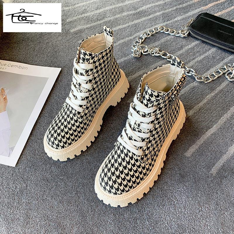 Giày bốt martin vải bạt cột dây đế dày Anh Quốc thời trang hè thoải mái dễ phối đồ thích hợp cho nữ 2022