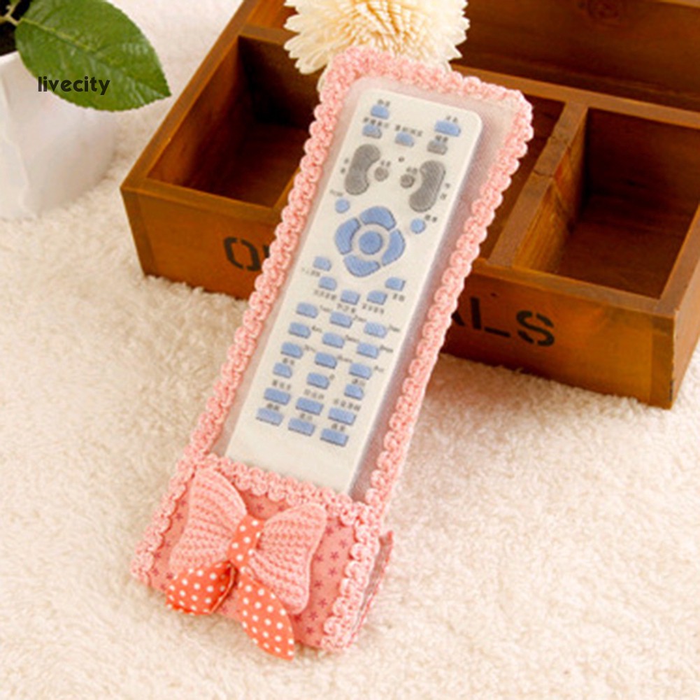 Vỏ Bọc Bảo Vệ Điều Khiển TV Điều Hòa Bằng Vải Ren Đính Nơ Chống Bụi