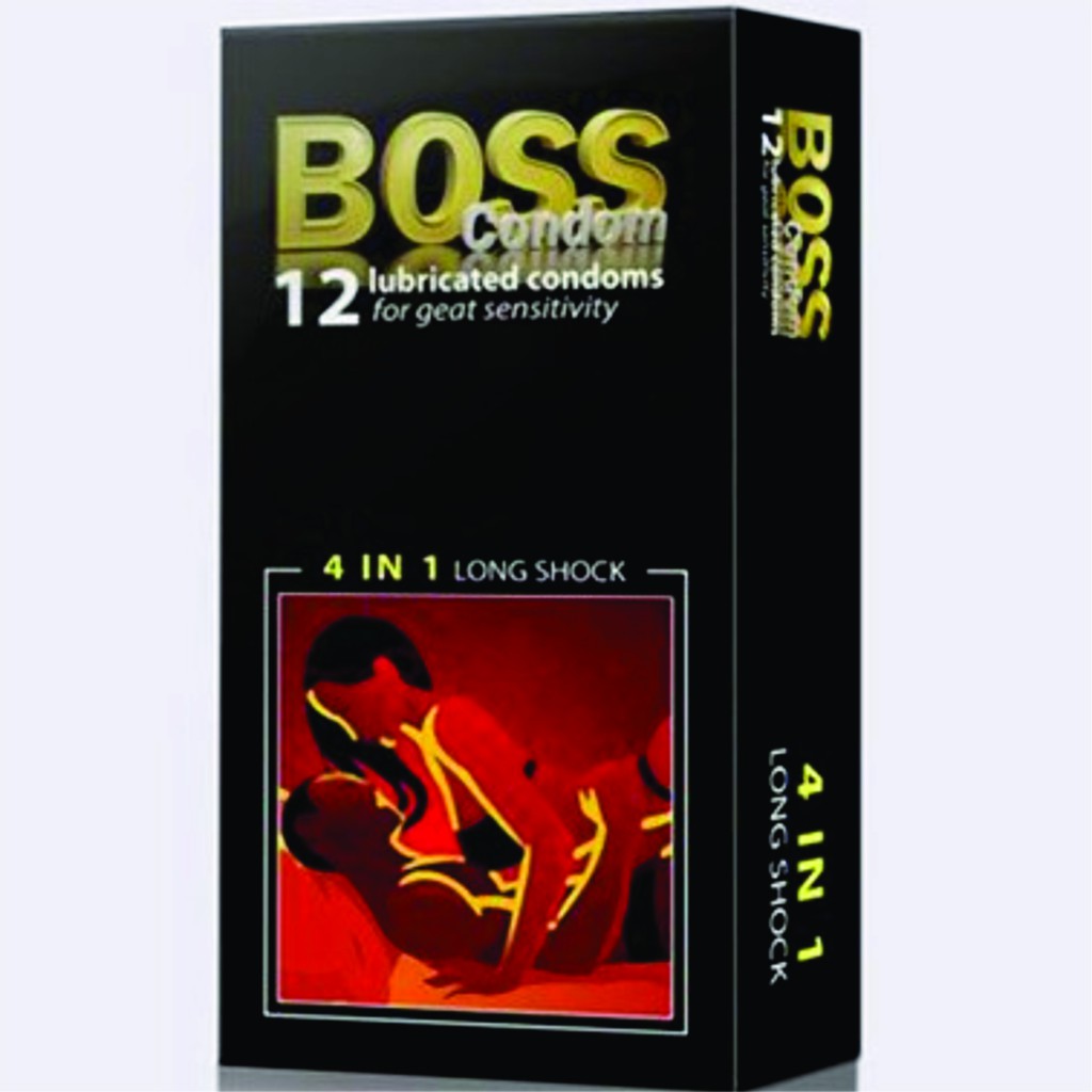 Làm Ông Chủ Trên Giường Ngủ Bao cao su BOSS 4in1 Mỏng, Kéo dài thời gian, Gân, Gai 12 chiếc