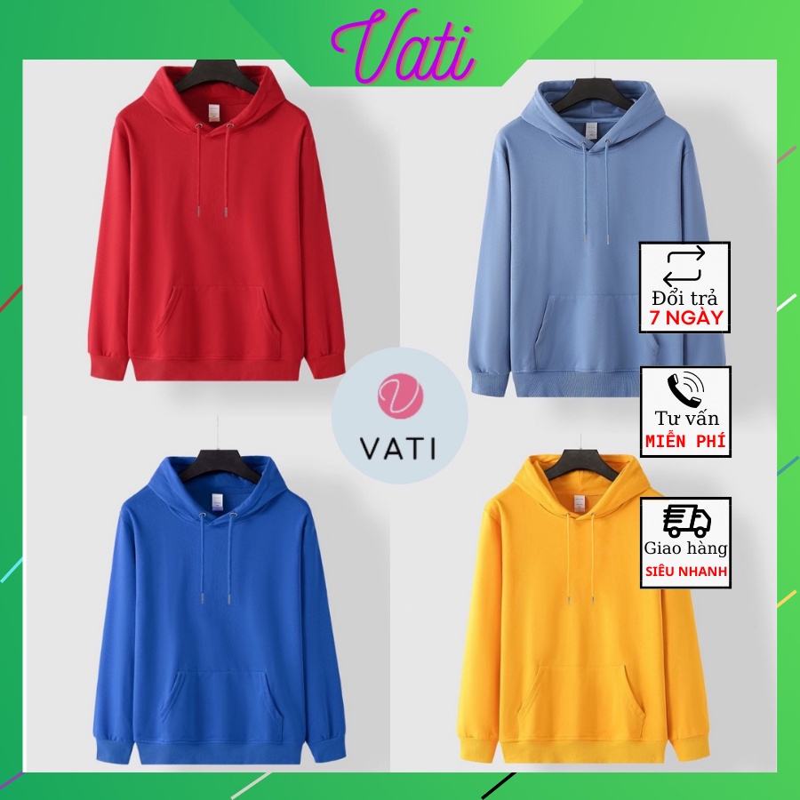 💝Hàng Hot 💝Áo Hoodie Nam Nữ Unisex VATI Có Mũ , Áo Form Rộng Chất Liệu Nỉ Bông Trơn Nhiều Màu