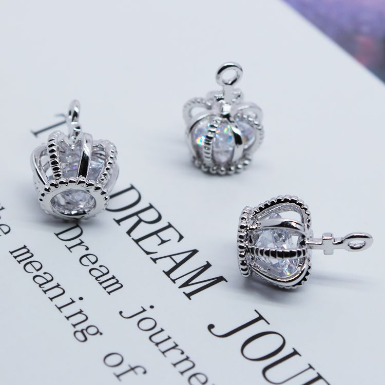 Mặt Dây Chuyền/ Khuyên Tai/ Dây Chuyền Thủ Công Bằng Đồng Mạ Bạch Kim Dát Đá Zircon Hình Vương Miện diy