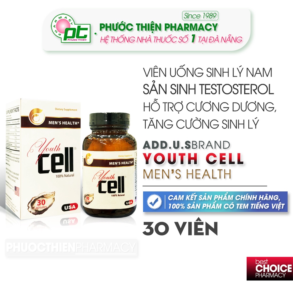 Viên uống bổ thận, tăng cường sinh lý nam Youth Cell 30 Viên - Bổ sung Testosterol và Nitric oxide nội sinh