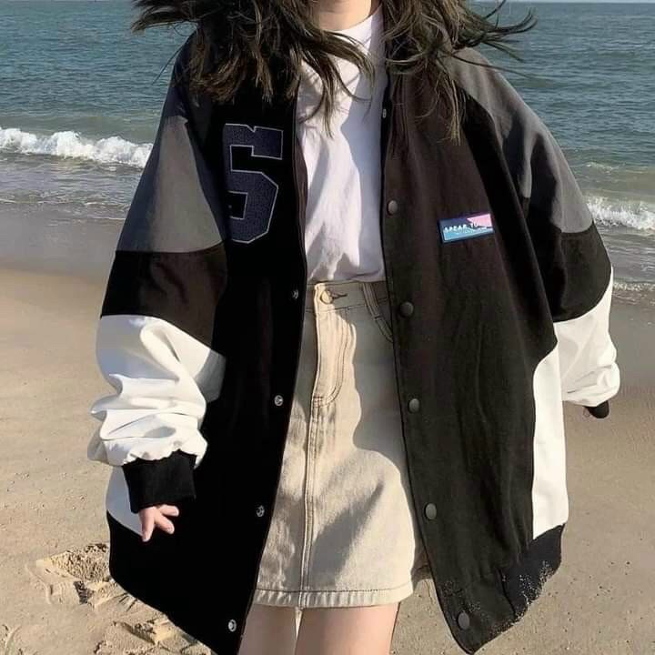 Áo khoác gió nữ Jacket phối màu in logo số 5, Áo khoác dù 2 lớp bomber cá tính Unisex SENAVA AK50
