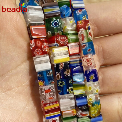 Chuỗi hạt Beadia hiệu ứng pha lê hình vuông họa tiết hoa nhiều màu sắc/ kích thước dùng làm đồ trang sức thủ công