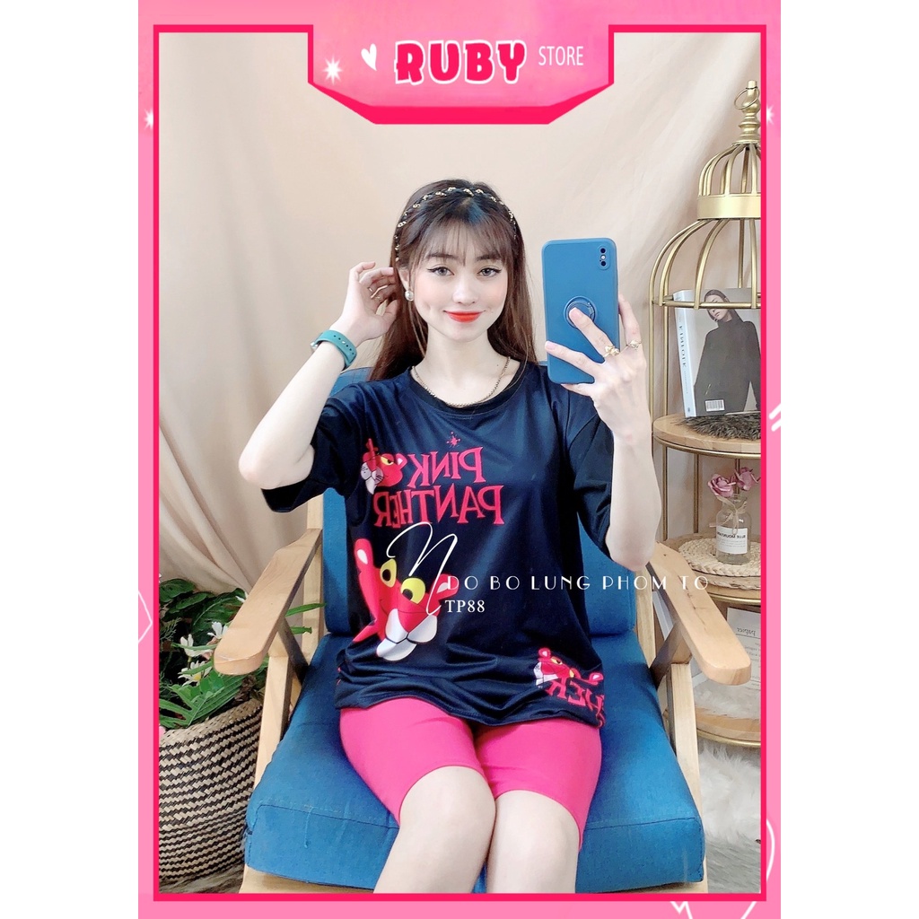 Đồ bộ thun lửng phom to cho nữ mặc nhà chất thun mềm mát in hình gấu hoạt hình dễ thương TP88