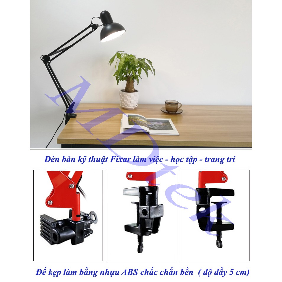 Đèn bàn kẹp kỹ thuật PIXAR 82cm học tập, làm việc  + Tặng 1 bóng led 7W
