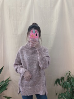 Áo len cổ lọ 2hand hồng pastel