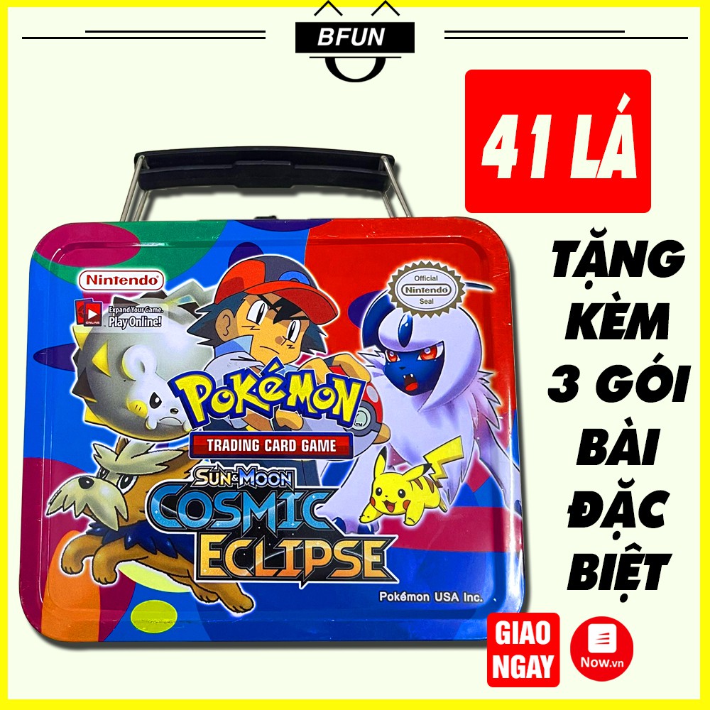 Bài Pokemon Hộp Sắt PK101 - 41 Thẻ Bài Giấy Cao Cấp, Tặng Kèm 3 Gói Thẻ Bài Đặc Biệt - Đồ Chơi Trẻ Em BFUN