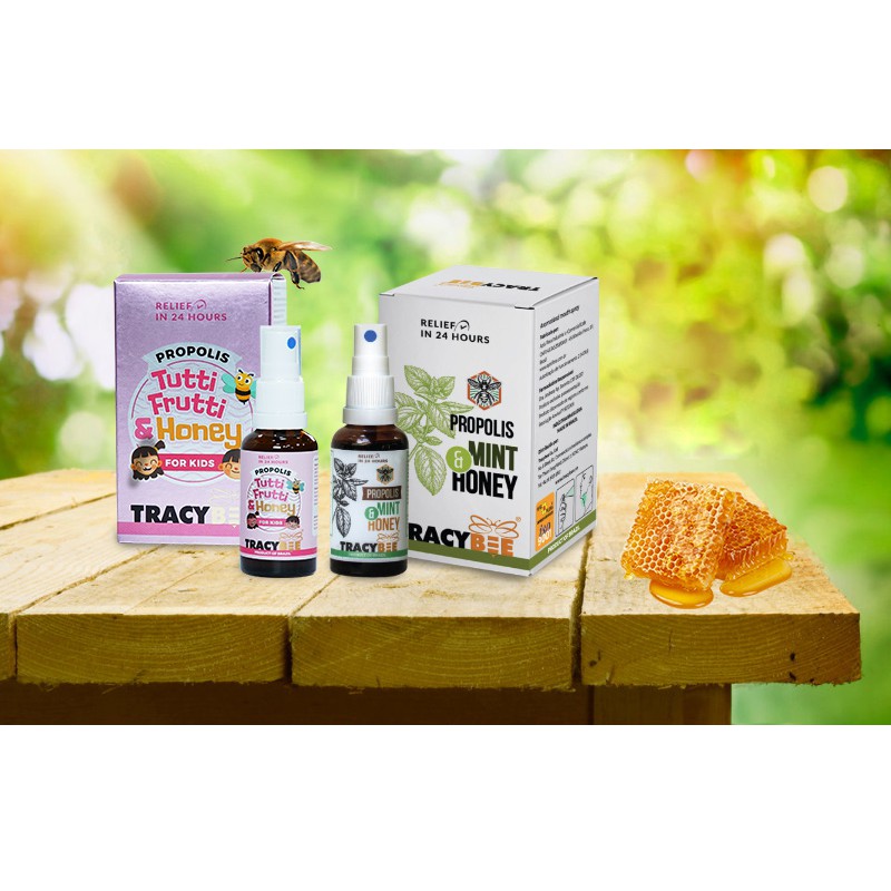 Keo Ong Tracybee Xịt Giảm Viêm Họng Vị Bạc Hà Cho Người Lớn Và Trẻ Em Từ 2 Tuổi Propolis Mint & Honey 30ml