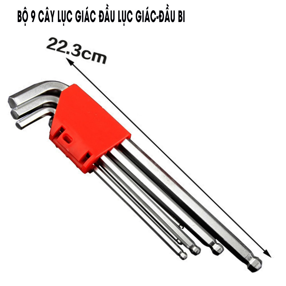 Bộ lục giác 9 cây hoa mai và bộ luc bi, kích thước các cây dài từ 11 đến 22,5 cm.