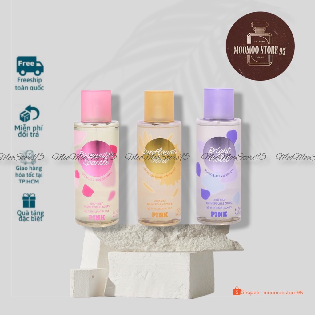 |NEW| [Bill My] Xịt thơm body mist Victoria’s Secret PINK mùi Rosewater Sparkle | Sunflower glow | Bight violet 250ml