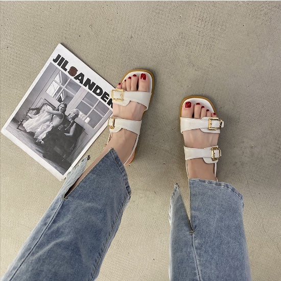 Sandal đế bệt 2 khóa đồng style ullzang Hàn Quốc cho mùa hè G105