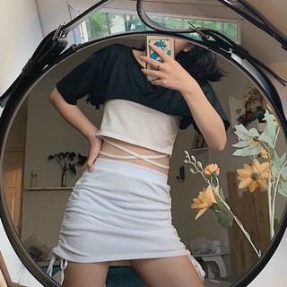 Set áo 2 món croptop phối áo chéo dây eo