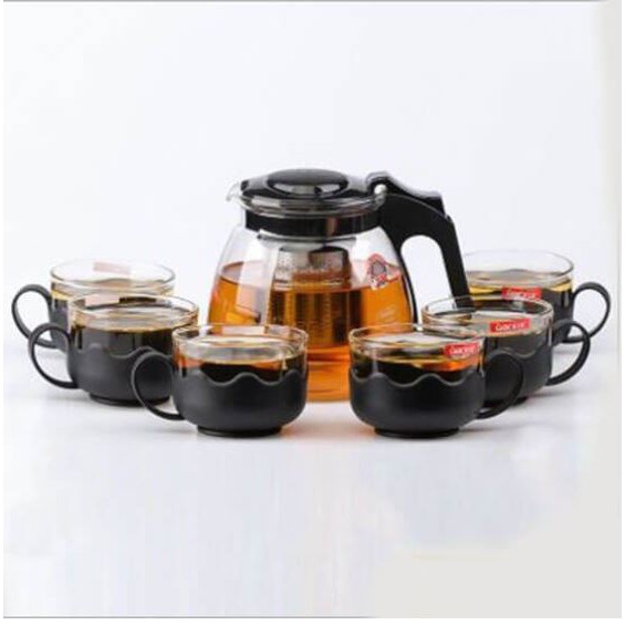 Bình trà thủy tinh 700ml cao cấp kèm 4 cốc và lọc inox chống han gỉ