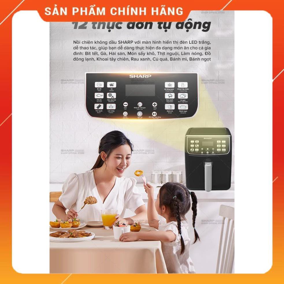 [Hàng chính hãng - 30 ngày Lỗi 1 đổi 1] Nồi chiên không dầu điện tử Sharp chống dính 5.5L MH LED KF-AF55EV-BK, BH12T