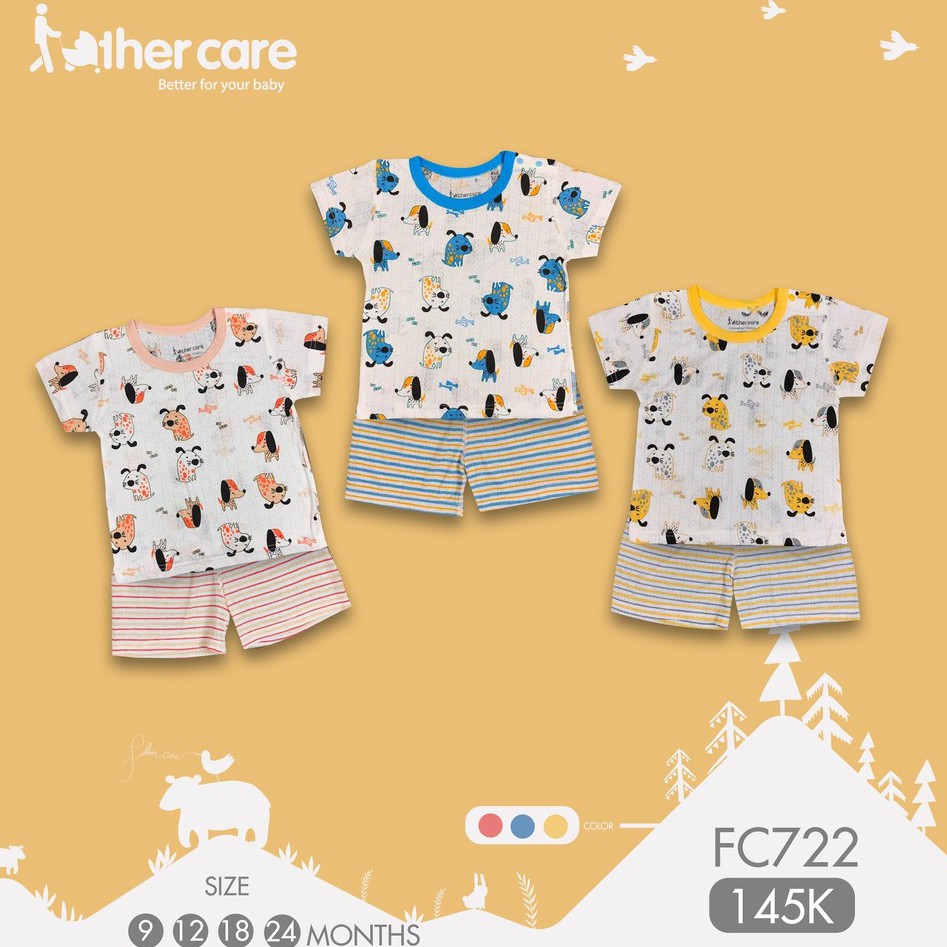 Bộ Quần Áo Trẻ em Cộc Tay Cài Vai FatherCare - Họa Tiết Cún - Kẻ FC722