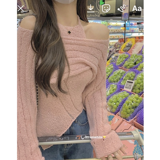 Áo Dệt Kim Nữ Tay Dài Khoét Vai Gợi Cảm