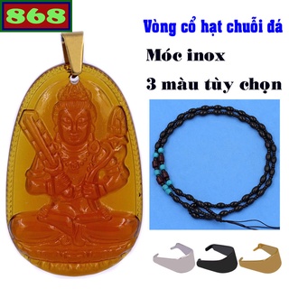 Mặt Phật Hư không tạng thuỷ tinh màu trà kèm vòng cổ hạt chuỗi đá đen - Mặt Phật bản mệnh