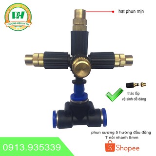 Combo 5 béc phun sương 5 hướng đầu đông gắn T nối 8mm
