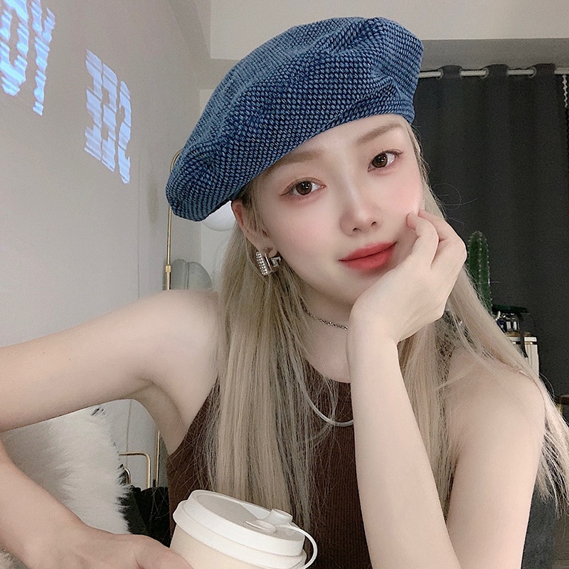 Mũ beret denim Mg STUDIO màu xanh dương