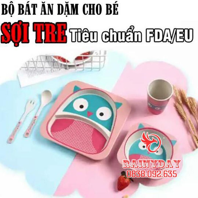 [Bảo hành-1 Đổi 1] Bộ bát, chén, khay, muỗng ăn dặm cho bé kiểu nhật kèm thìa dĩa hình thú an toàn cho bé