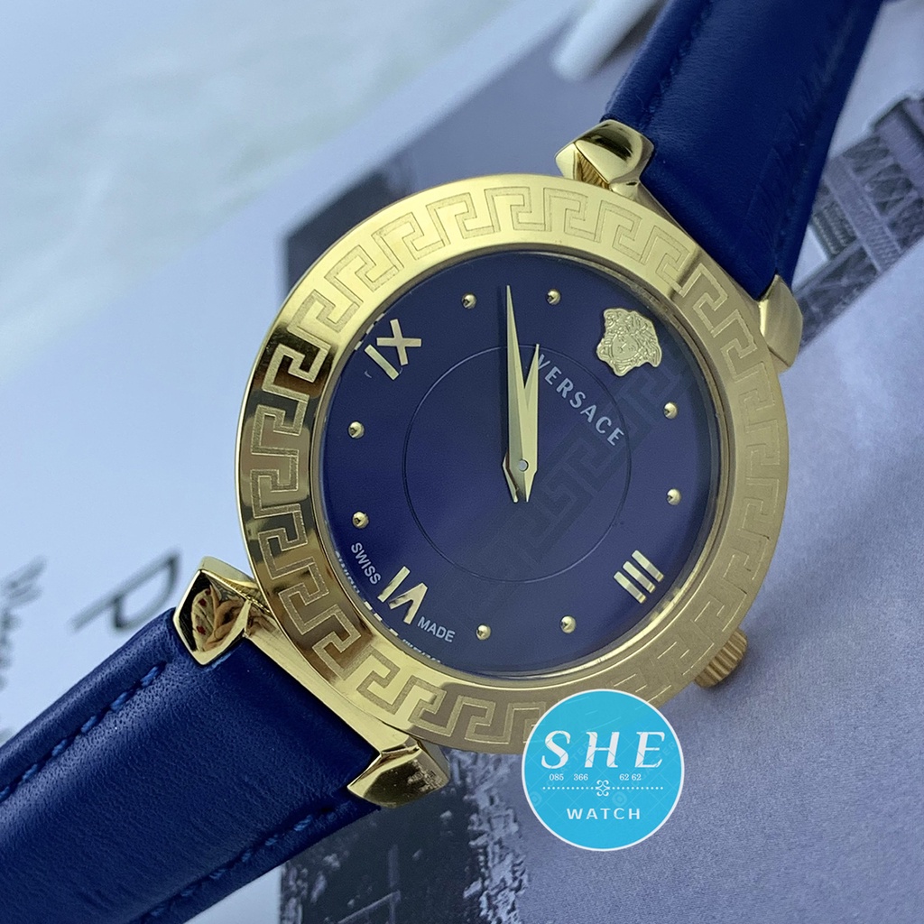 Đồng hồ nữ VERSACE đồng hồ Pin màu xanh dương viền vàng BAO SANG- BAO ĐẸP size 32-34mm