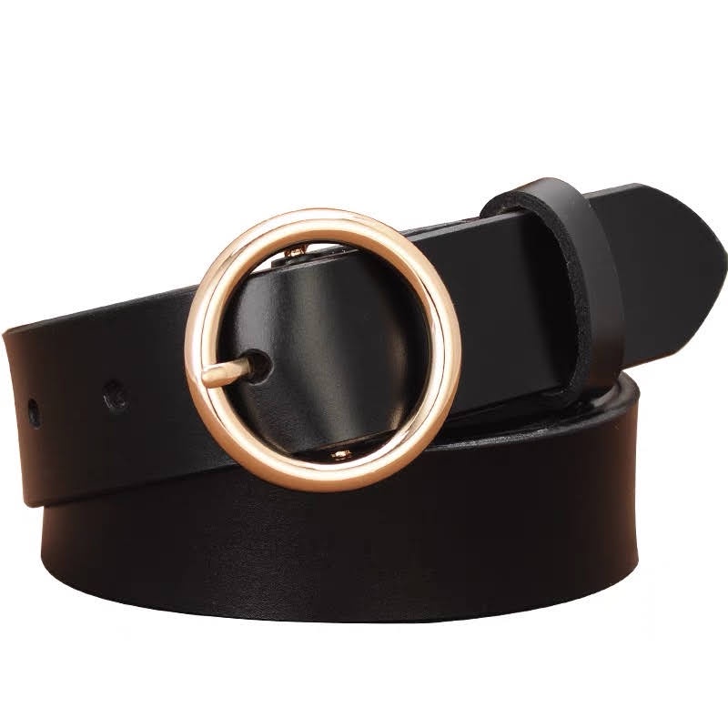 Thắt Lưng Nữ Nam Unisex Kim Tròn KT001, Dây Nịt Nam Nữ Da Mềm Mặt Vuông Tròn Thời Trang Hàn Quốc