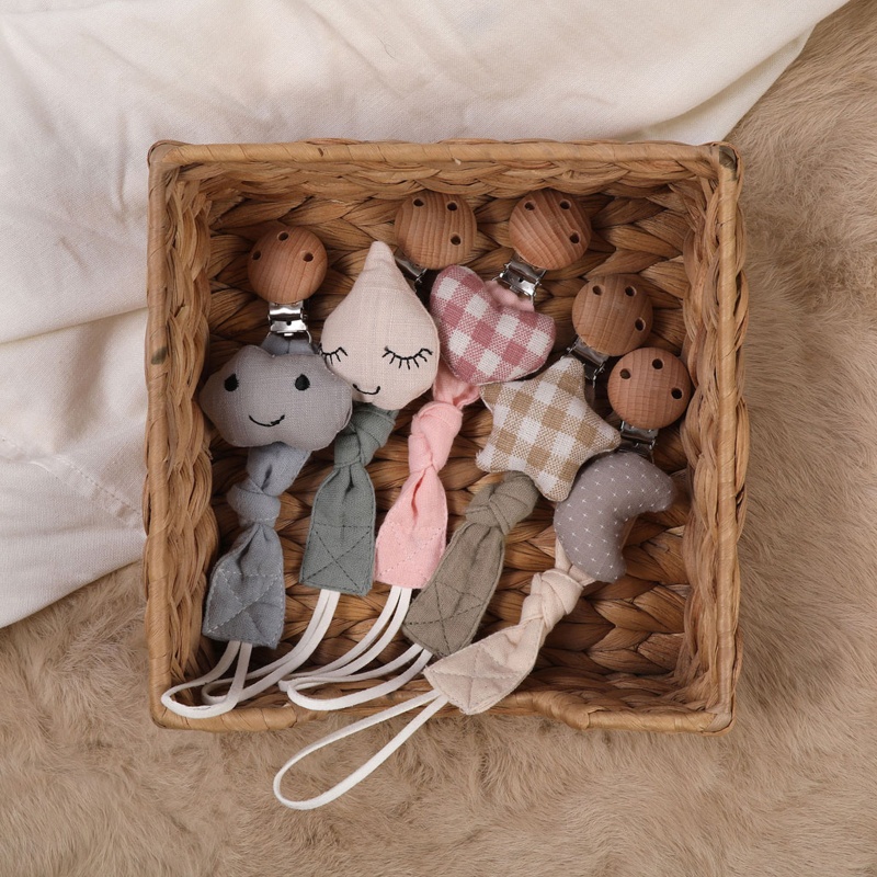 Dây Đeo Núm Ti Giả Bằng Cotton 10 Màu Có Kẹp Tiện Dụng Cho Bé Sơ Sinh Mọc Răng